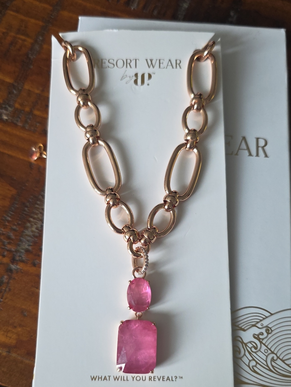 Rose Gold Chain Necklace with Pink Gem Pendant